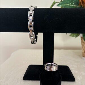 Sterling Silver (925) Bracelet (8") and Ring (9.5) with Moissanite Stones